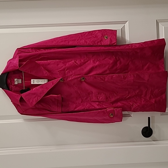 Chico's Women's Size 4/6 Pink Hooded Button Up Rain Trench Coat Jacket - Picture 4 of 8